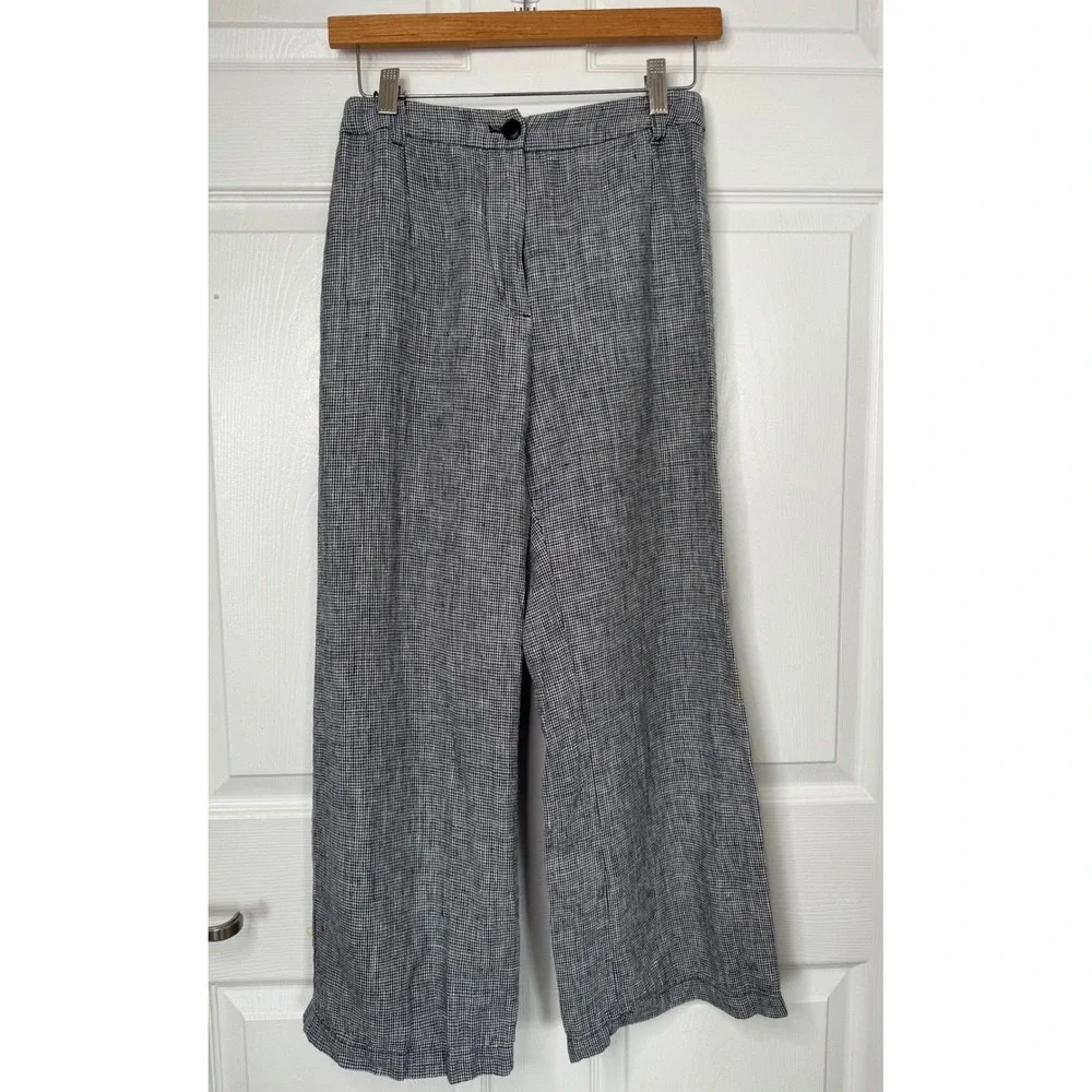Reformation 100%‎ Linen Wide Leg Pants Houndstooth Black White Size 0